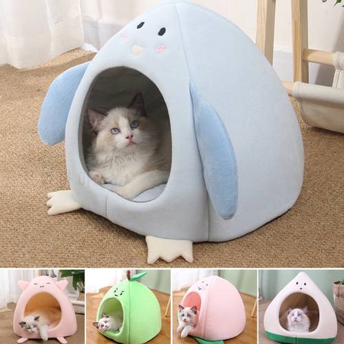 Warm Cat Bed Cute Cats House Kitten Lounger Cushion Small Dogs Basket Soft Mat Pet Sleep Tent Washable Cave House Beds For Cats
