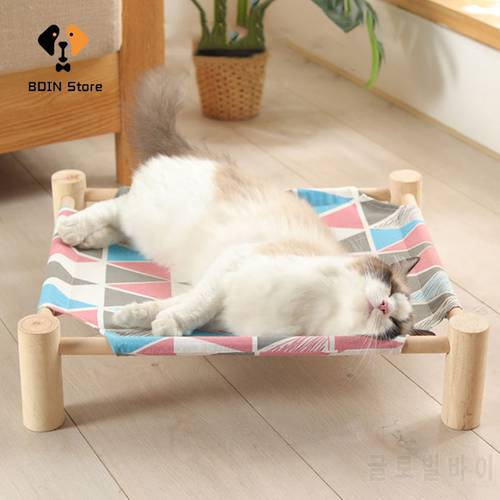No Woods Elevated Cat Bed House Universal Removable Breathable Pet Hammocks Bed Small Cats Dogs Durable Wood Canvas Pet Supplies