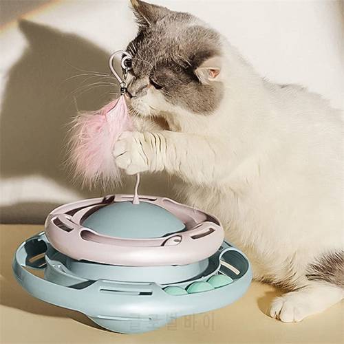 2 Levels Cat Toy Tower Kitten Tumbler Amusement Plate Pet Intelligence Training Tracks Disc Automatically Teasing Cat Stick