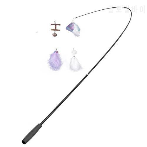 1.8m Cat Teaser Wand Four-section Telescopic Fishing Pole Retractable interactive Toy Funny Feather Stick Rod For Kitten Playing