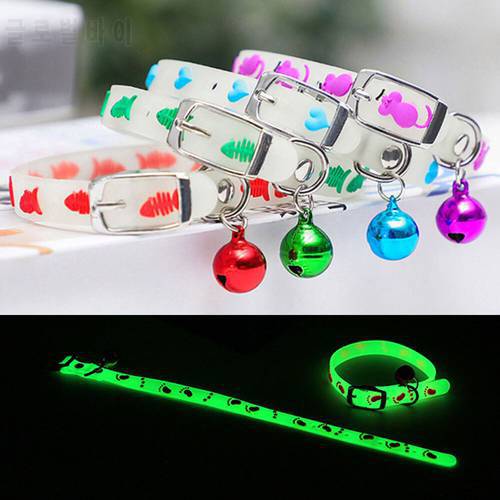 Small Pets Glowing Collars with Bell Glow at Night Puppy Dog Cat Necklace Light Luminous Neck Ring Kitten Accessories Cat Collar