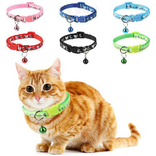 Cartoon Style Adjustable Safety Pet Collar Cat Collar Quick Release Kitten Collar with Bell Wear-resistant Neck Strap Pet Supply