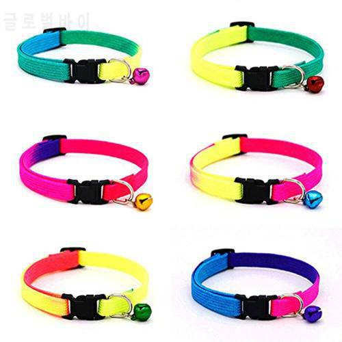 Rainbow Adjustable Cat Dog Collars with Bell Quick Release Safety Buckle for Cat Kitty Puppy Rabbit Small Animals Nylon Collar