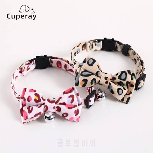 Leopard Print Cat Collar, Adjustable Pet Cat Collar with Detachable Bow and Bell Prevent Loss Fits Cat and Puppy Pet Accessories