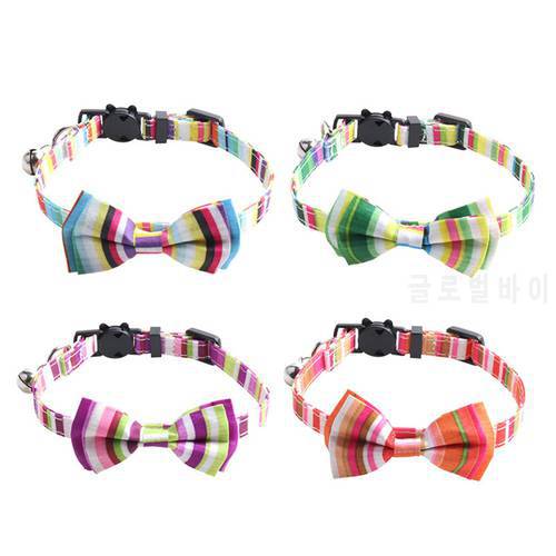 Stripe Pattern Cat Collar Breakaway with Bell and Removable Bowtie Cat Collar Adjustable Cat and Kitten Collars