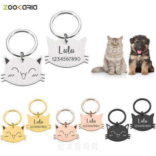 Personalized Pet ID Tags Cute Cat Face Collar Accessories Name Tags ID Collar Pendant Customized Free Engraved Anti-lost Tag