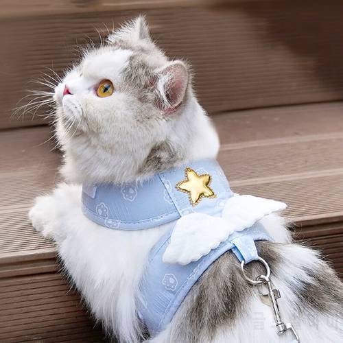 Cat Harness With Leash Angel Design Pet Chest Strap Dog Kitten Outdoor Walking Traction Rope Anti-lost For Small Dogs Cat Collar