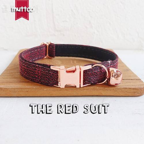 MUTTCO retail with roes gold high quality metal buckle collar for cat THE RED SUIT design cat collar 2 sizes UCC006M