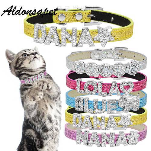 Custom Bling Name Cat Collar Personalized DIY Rhinestone Name Cat Dog Collar for Puppy Small Dogs Pet Kitten Cat Collar Necklace