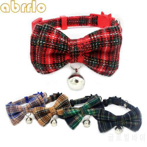 Bow Kitten Collar Plaid Cute Cat Collars For Small Dogs Christmas Halloween Pets Necklace With Bell Accessories Safety Buckle
