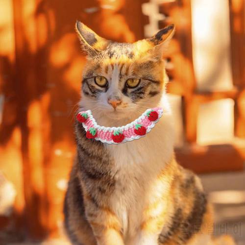 Kitten Collar Cute Strawberry Scarf Bib Yarn Knitted Cat Collar Pet Necklace Accessories for Small Dogs