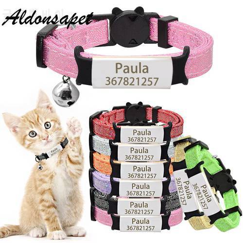 Custom Nameplate Cat Collar Bell Personalized Engraved ID Name Tag Cat Collar Safety Breakaway Pet Kitten Cat Collar Necklace