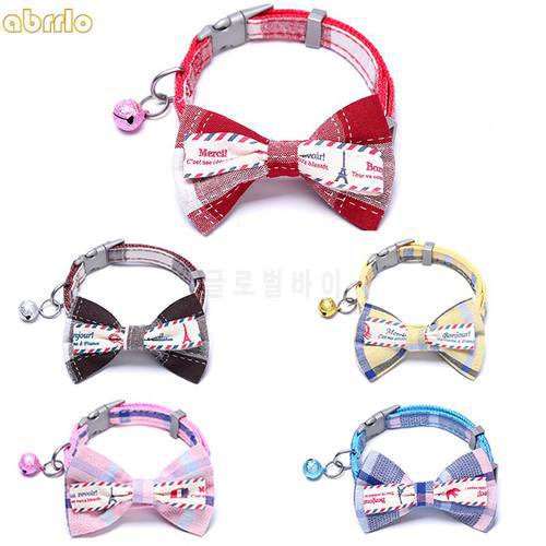 2021 New Pet Bow Cat Collar With Bell Fashion Charm Lattice Bowknot Cat Necklace For Girl And Boy Cats Pets Accessories Supplies