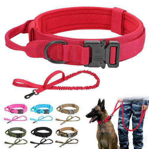 Military Tactical Dog Collar Pet Bungee Leash Durable Nylon Pet Training Collars Lead Rope With Handle Large Dogs French Bulldog