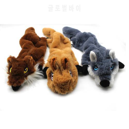 Dog Plush Toys Durable No Stuffing Dog Squeaky Chew Toy Mini Cute Squirrel Fox Wolf for Medium and Large Dogs 17*60CM