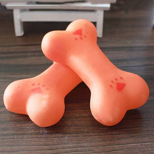Mini Lovely Pet Dog Puppy Cat Chewing Chew Soft Small Rubber Bone Squeaker Squeaky Sound Play Toy Orange 1 Pcs