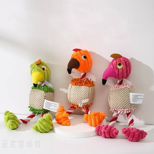 Cute Flamingo Plush Small Large Dogs Squeak Toy Cotton Rope Bite Resistant Puppy Toys Funny Accompany Pets Accessories