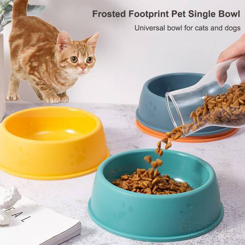 Pet Single Bowl PP Frosted Footprint Puppy Drinker Feeder Cat&Dog Food Bowls Lightweight Non-slip Feeding Dish Pets Accessories