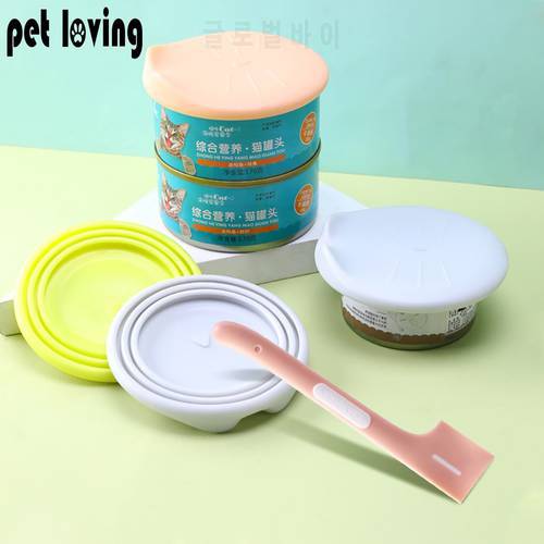 3 In 1 Reusable Pet Food Storage Keep Fresh Cover Silicone Dog Cat Canned Tin Lid Universal Wet Food Mixing Spoon Can Opener