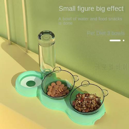2022 Food Pet Automatic Feeder Cat Dispenser Dog Container Drinking Water Elevated Plate Non-slip Double Bowl Multicolor