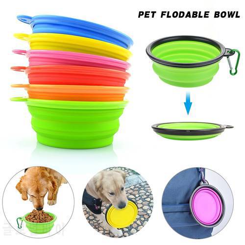 Silicone Dog Feeder Bowl With Carabiner Folding Cat Bowl Travel Dog Feeding Supplies Food Water Container for Pet Accessories