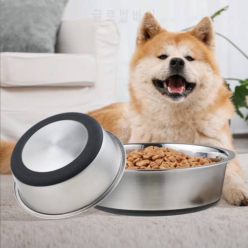 New Silicone Anti-Slip Pet Bowl Stainless Steel Dog Basin Dog Rice Bowl Feeder Drinker Dog Accessories Cat Bowl