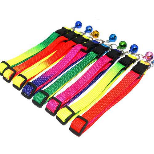 Adjustable Multicolor Cat Dog Collar Pet Neck Ring Pet Rainbow Color Safety Dog Collars With Bells Pet Neck Strap Supplies