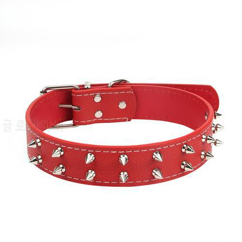 Dog Collar with Rivets Adjustable Buckle PU Leather Chic Collars for Medium Large Dogs