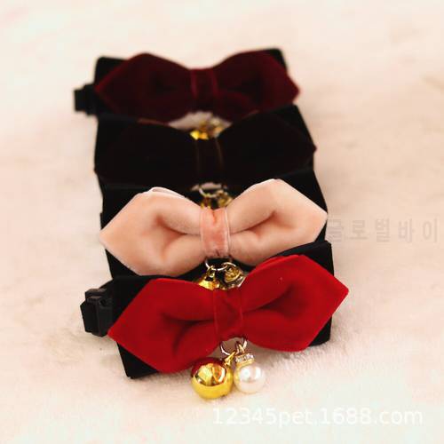 Cat Dog Bowtie Collar with Bell Velvet Pet Bandana Necklace Kitty Accessories Decoration