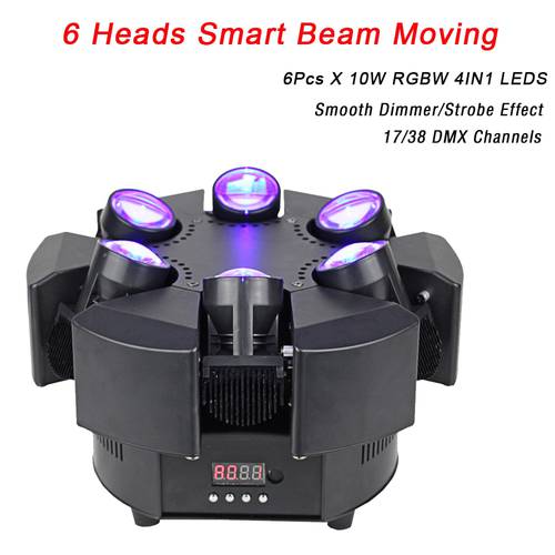 2020 New Arrival LED 6 Head Smart Beam Moving RGBW 17/38CH DMX Stage Lights Dj Led Moving Head Beam Light Music Party Disco KTV