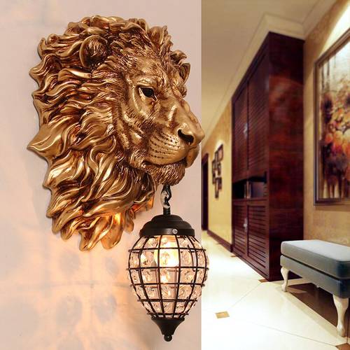 Retro Lion Head Indoor Wall Lamps Europe Living Room Wall Light Aisle Stair Light Bar Background Wall Decoration Sconce Bedroom