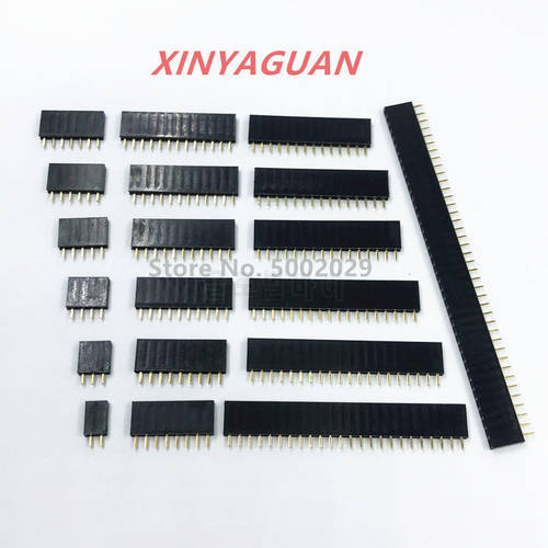 2.54mm Pitch Single Row Female 2~40P PCB socket Board Pin Header Connector Strip Pinheader 2/3/4/6/10/12/16/20/40Pin For Arduino