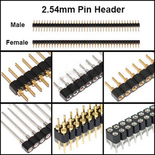 5pcs/lot 2.54mm Pitch Round Hole Pin Header Male Female Single Double Row 1*40P 2*40P Gold-plated Round Pin Header
