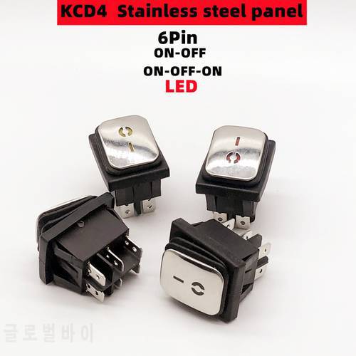 KCD4 steel surface rocker switch IP67 ON-OFF/ON-OFF-ON electrical equipment switch with LED 6Pin power supply 16A 250V/20A125VAC