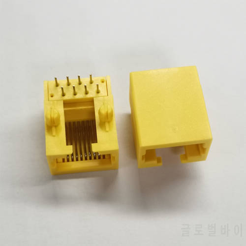 50pcs/Lot 5621 RJ45 8P8C Jack Connector Plastic Yellow Color Network Internet Modular 18mm