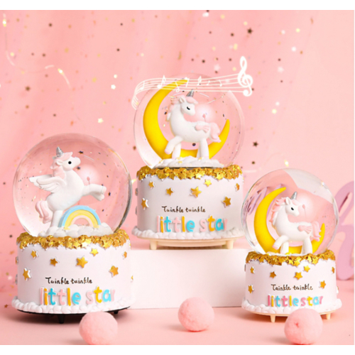 Projection Glass Crystal Ball Music Box Projection Snowflake Carousel Girl Little Girl Birthday Gift Glowing Unicorn