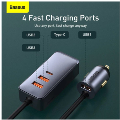 Baseus 4 Port 120W USB Car Charger Quick Charge PPS Fast Charging PD 20W Type C Car Charger For iPhone 12 Xiaomi Samsung Tablet