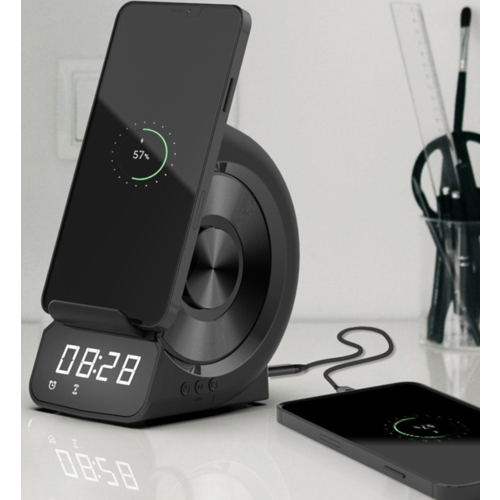 Multifunctional Digital Clock Wireless Charger Radio Speaker Cellphone Holder Morning Alarm Clock Home Decor Electronic Clock