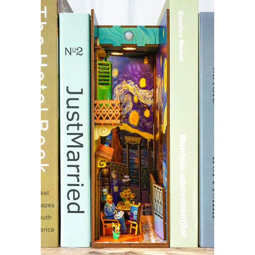 Book Nook DIY Wooden Van Gogh's World Bookshelf Kits Miniature Furniture Bookcase Insert Model Roombox Building Toys Gifts