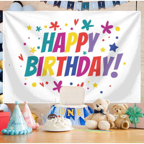 Happy Birthday Background Tapestry Cloth Kawaii Children&39s Room Wall Decoration Girls&39 Dormitory Cartoons Home Party Decor